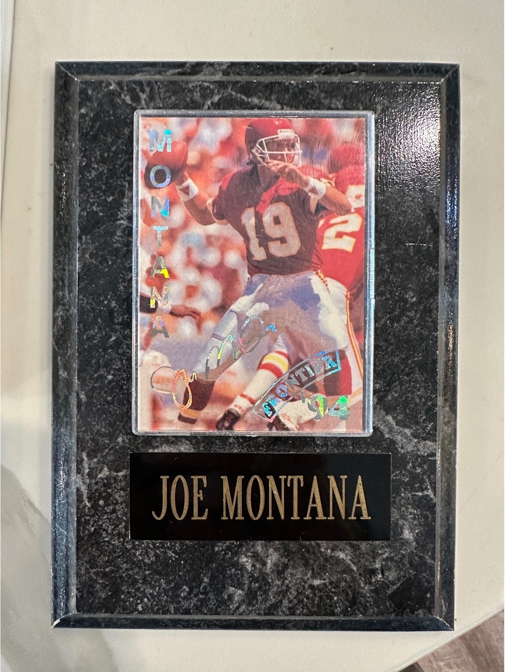 Joe Montana Football Trading Card and Display Plaque